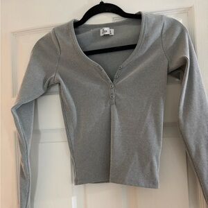 Blueish Grey Long Sleeve Ribbed Top